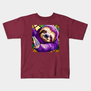 Purple Sloth in Stained Glass Kids T-Shirt